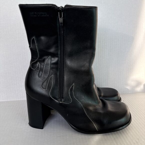 Harley Davidson Womens Leather High Heel Riding Flame Boots Sz 9M Black See Pics - Picture 7 of 12
